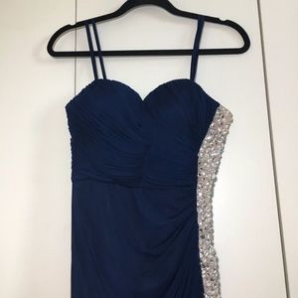 PROM! Xscape Dark Blue Strapless Long Dress - Picture 2 of 6